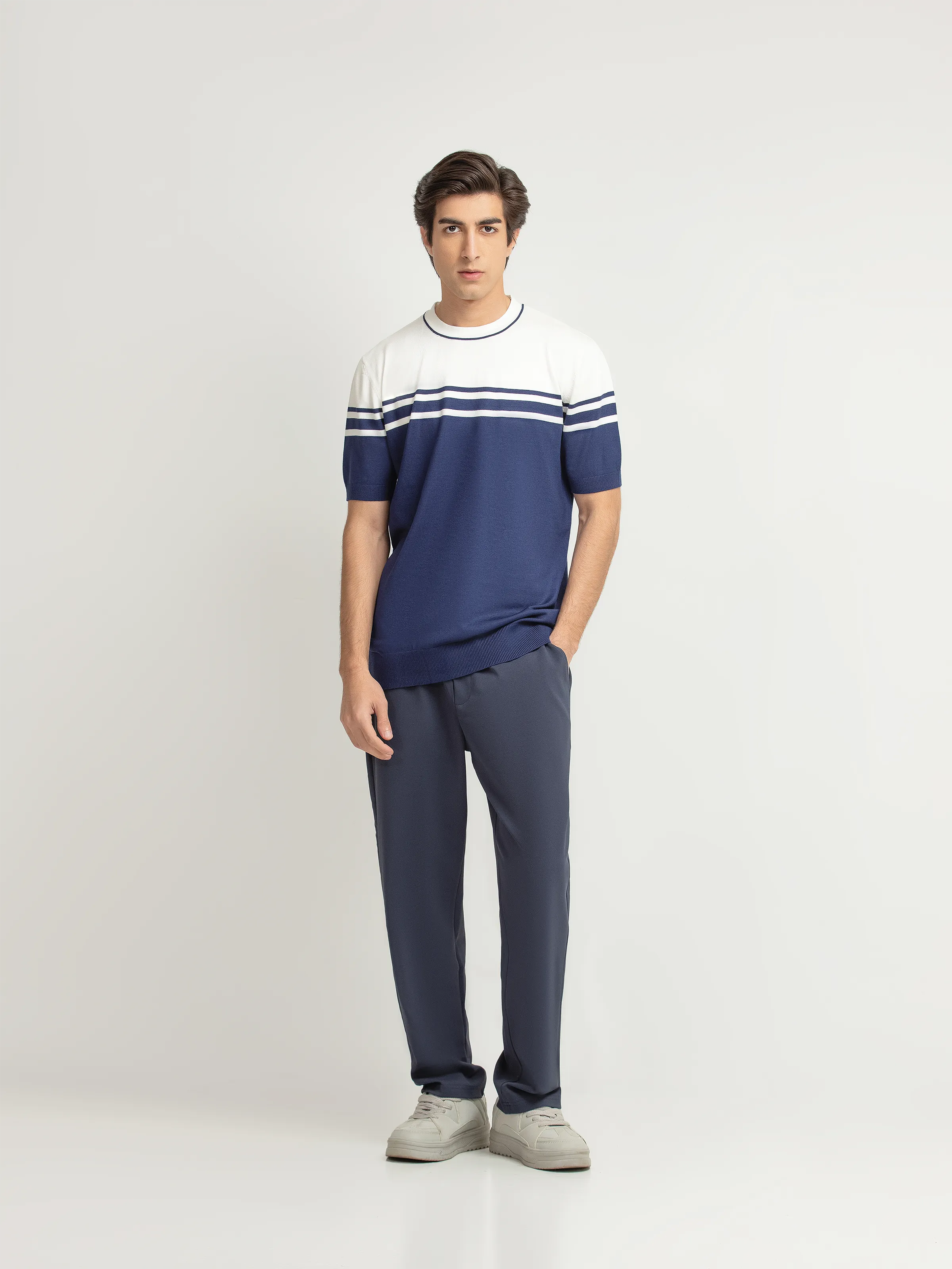 Striped Bicolor Knitted Tee - FMTCT6-072 - Image 3